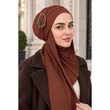 Aişe Tesettür Kahverengi Toka Detaylı Kelebek Bone Şal