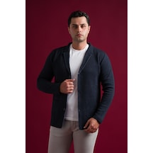Slimfit Mono Yaka Torba Cepli Kendinden Çizgili Erkek Triko Hırka 001