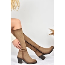 Fox Shoes Vizon Kalın Topuklu Günlük Kadın Çizme C674250302 Vizon