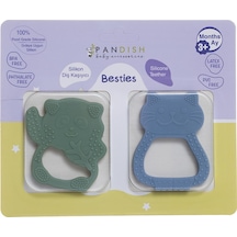 Besties Silikon Diş Kaşıyıcı Buz Mavisi Kedi & Yeşil Panda 3 Adet Çok Renkli