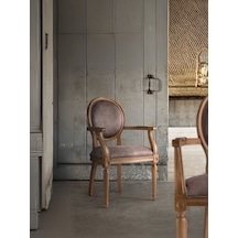 Madalyon Kolçaklı Ahşap Klasik Sandalye Ceviz