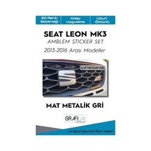Seat Leon İle Uyumlu Mk3 Amblem Kaplama Sticker Set 2013 2016 Makyajsız, Mat Metalik Gri Abanoz