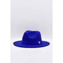 Kadın Saks Mavi Boater Fedora Fötr Şapka Panama Kasket - Standart