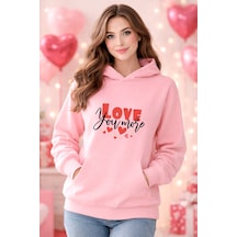 Stil X Sevgililer Gününe Özel, Kapüşonlu Kadın Sweatshırt, Valentıne's Day Pembe-14