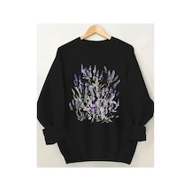 Herkesemoda Baskılıı Bisiklet Yaka İçi Polarlı Sweatshirt Siyah