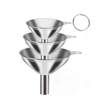 Mallart Paslanmaz Çelik Mini Huni Seti 3'lü - 7.5 Cm, 5.5 Cm, 4.5 Cm Dar Ağızlı Sıvı Ve Baha