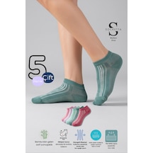 Socketta 5'li Karışık Renkli Kadın Bambu Kendinden Desenli Dikişsiz Esnek Yazlık Patik Çorap - Premium Yeşil-lila-mint-pembe-gül Kurusu