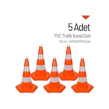 5 Adet Pvc Trafik Konisi 50 Cm Reflektifli 6 Kenar Trafik Dubası Seti-3550