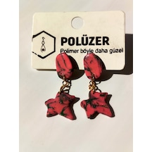 Polüzer Epoksili Pembe Yaprak Polimer Tasarım Küpe Pembe