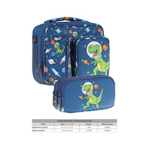 Kaukko Kids Erkek Çocuk Lacivert Yeşil Dinazor Baskılı Üç Bölmeli Thermo Beslenme Çantası Ve Kalemlik Seti L7252+l8252 Yeşil - Lacivert
