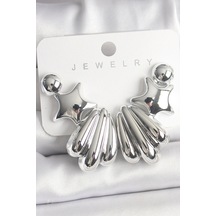 Gümüş Renk Yıldız Deniz Kabuğu Model Ccb Plastik Kadın Küpe Seti Çok Renkli