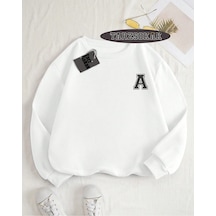 Biskilet Yaka Sweatshirt Beyaz A Harfi İsme Özel Tasarım Beyaz
