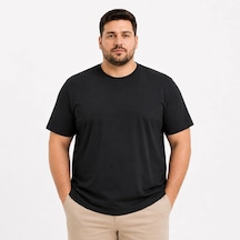 Erkek Battal Big Size Basic Tişört Bisiklet Yaka Rahat Kalıp T-shirt - Siyah Çok Renkli