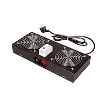 Lande 2 Li Fan Modülü Termostatlı, Switchli Anahtarlı Duvar Tipi Siyah Ral 9005