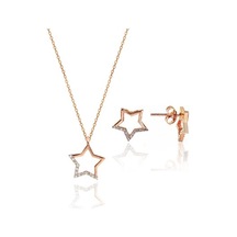 Gümüş Rose Zirkon Taşlı Yıldız Kolye Ve Küpe Gümüş Ikili Set