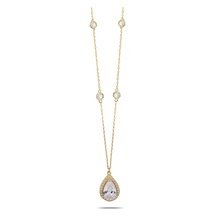 Kuyumcudukkani Zincirli"kenar Taşlı Damla Şekilli"kolye-37198-g-w Gold