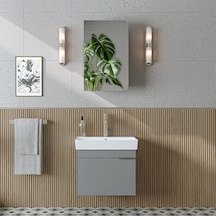 Likya Lavabolu Banyo Dolabı Takımı, Mdflam Tek Kapaklı Lavabolu 59 Cm Banyo Alt Dolabı + Üst Dolabı Kül Gri Likya Lavabolu Banyo Dolabı Takımı, Mdflam Tek Kapaklı Lavabolu 59 Cm Banyo Alt Dolabı + Üst Dolabı Kül Gri