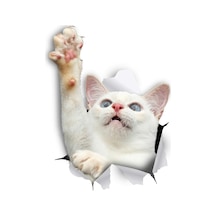 Beyaz Ulaşan Kedi Sevimli Araba Çıkartması 18Cm
