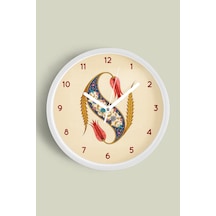 Hat Sanatı Motifli Osmanlı Desenli Klasik İslami Modern Duvar Saati - 35cm - Önü Camlı Beyaz Kasa Beyaz