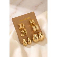 Gold Renk Metalik Kaplamalı 6 Çift Ccb Küpe Seti Tj-bkp12096 çok renkli