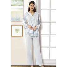 Xses 2180 Kadın Uzun Kolu Hamile Lohusa Pijama Takımı-mavi