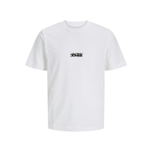 Jack & Jones Jcosago Erkek Kısa Kollu Tişört Bisiklet Yaka, Slub Doku, Logolu Modern Tasarım Beyaz