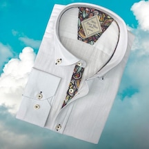 Pamuklu Uzun Kollu Solf Linen Beyaz Erkek Gömlek Slim Fit Kalıp -9871 Beyaz
