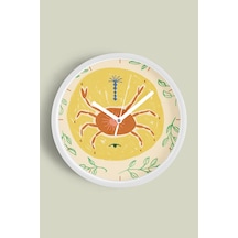 Tropikal Yengeç Motifli Modern Duvar Saati - 35cm - Önü Camlı Beyaz Kasa - Sessiz Mekanizma Beyaz