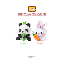 Loz Micro Block 2'li Panda Tavşan Figürü 2 Farklı Model Dekoratif Oyuncak Yapım Seti Yapı Blok Seti