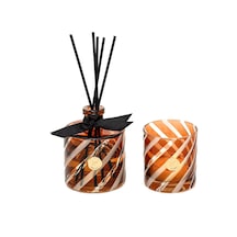 Kahverengi Spiral Kesme Cam Dark Amber Oda Kokusu Ve Mumluk Seti