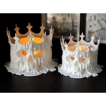 Bezos Erimiş Kafatası Tealight Mumluk Taçlı Kuru Kafa Dekoratif Mum Tutucu Mmbz Çok Renkli
