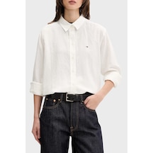 Tommy Jeans Logolu Keten Ve Pamuk Karışımlı Uzun Kollu Gömlek Bayan Gömlek Dw0dw22209 Ybl Beyaz