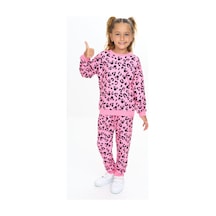 Lolliboomkids Yumuşak Dokulu 2 İplik Fuşya Pembe Ton Leopar Baskılı Alt Üst Eşofman Takımı Leopar