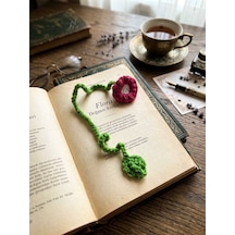 Örgü Kitap Ayracı Kırmızı Çiçek
