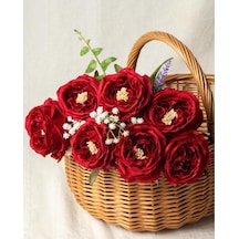 Yapay Çiçek Islak Gül Şakayık Katmerli Gül Bordo Renk Gerçeksi Dokunuş 45cm Kırmızı