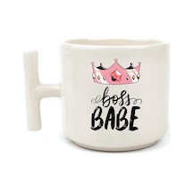 Boss Babe Yazılı Beyaz Rengi Eğlenceli Yazılı Esprili Özel Tasarım El Yapımı T Kulplu Fincan