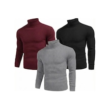 Erkek Kaşkorse Boğazlı Likralı Fitilli Slim Fit Body 3'lü Set Siyah-bordo-gri