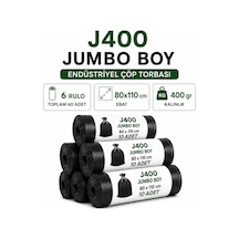 Jumbo Boy Endüstriyel Çöp Poşeti Torbası 80 x 110 CM 6 Rulo 60 Adet 400 G Ağır Hizmet Tipi Kalın Torba