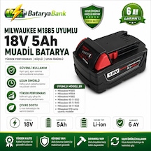 Bataryabank Milwaukee M18b5 Uyumlu 18v 5ah 5000mah Li-ion Muadil Matkap Bataryası