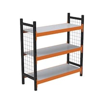 3 Katlı Dekoratif Midi Rack - Ekonomik Depo,arşiv, Kiler Rafı Siyah-turuncu-46x150 Cm-100 Cm Çok Renkli
