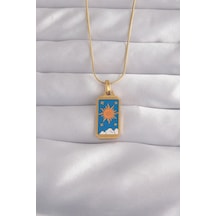 316l Çelik Gold Renk Mavi Mineli Güneş Model Tarot Kolye Karışık Renk