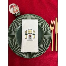 Siyah Beyaz Yılbaşı Evi Baskılı Sunum Peçetesi Beyaz 16 Adet