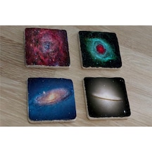 Galaksi Manzaraları Doğal Taş Bardak Altlığı 4'lü Set - Natural Stone Coasters - Taş Çok Renkli