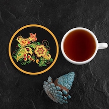 Valerine Life Sarı Siyah Kuş Desenli Yıkanabilir Kaydırmaz Ofis Çay Ve Fincan Bardak Altlığı 10x10cm 6 Adet Siyah