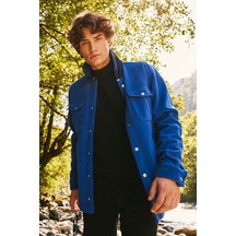 AC&Co / Altınyıldız Classics Erkek Saks-lacı Standart Fit Normal Kesim Gömlek Yaka Cepli Polar Ceket Lacivert