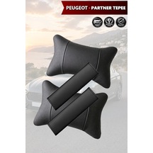 Peugeot Partner Tepee Uyumlu Siyah Lüks Deri Yastık Set Deri Kemer Koruyucu