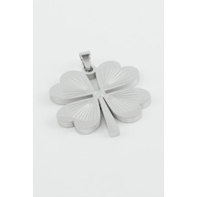 Yonca - 66 - Çelik Kolye Ucu 2,6 Cm - Muratech - Gümüş Rengi