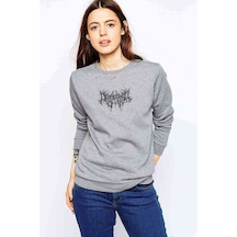 Most Awesome Black Metal Rock Baskılı Gri Kadın Sweatshirt