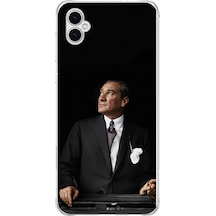 Samsung Galaxy A04 Uyumlu Ufka Bakan Lider Atatürk Baskılı Silikon Kılıf Renkli