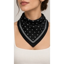 Herşeynota Siyah Çapa Desenli 52x52 Cm %100 Pamuk Fular Bandana Unisex Çok Renkli